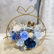 永生花藝擺飾 金色花器禮盒, 藍色系