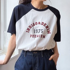 로로텐 나그랑 배색 레터링 반팔 티셔츠 면 라운드넥 여성 빅사이즈