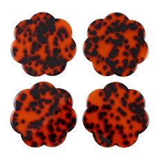 Singhoow 거북이 껍질 컵받침 4개 세트 12.9 x 12.9cm(4.9 x 4.9인치) 스캘럽 컵받침 우아한 음료 팬 모양 컵받침 테이블 커피 테이블 바 장식용