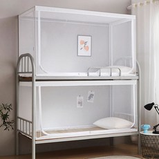 2층침대모기장 기숙사 이층 침대 방충망 텐트 모기망, 올 화이트(90x200cm), 스테인레스 높이조절 브래킷
