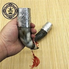 牛角杯 黃牛角杯 結盟杯 蒙古族酒杯 舞臺道具 蒙古餐具 工藝品, 1個, 小號一衹, 黃牛角