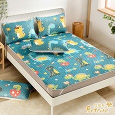 Betrise 雙人 COOL 冰絲乳膠涼蓆 恐龍天地-綠 泰國乳膠 透氣涼爽 贈同款枕套, 恐龍天地-綠-雙人