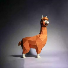 알파카 동물 모형 52cm 종이 접기 공예 만들기 DIY 키트 페이퍼 토이 크래프트, 브라운, 1개