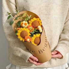 針織手工編織向日葵花束擺件