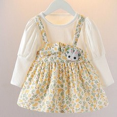 Mongsili兔子裝飾花朵連身裙 長袖 女童外出服