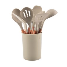 12件矽膠廚具組，耐高溫不沾鍋，多功能烹飪工具套裝, 卡其色, 1個, 12件組