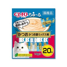 日本CIAO 啾嚕貓咪營養肉泥 幫助消化寵物補水流質點心20入, 鰹魚柴魚, 280g, 1袋