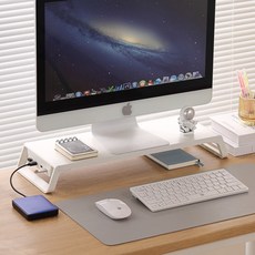 차르미콜 모니터 받침대 USB허브 4구 2.0포트 책상정리 키보드수납 스탠드, 화이트