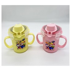 손할매 뽀로로 이중락스텐 빨대물통, 1개, 250ml, 레몬