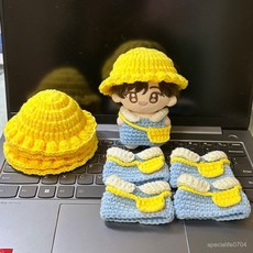 臺灣出貨 10cm 娃衣 - 手工編織鈎織棉花娃娃娃衣 通用款 口袋娃娃配飾, 1個, 紫色幼稚園套裝（帽子衣服包包,10cm