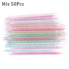 50/100Pcs 재사용 가능한 크리스탈 스틱 더블 엔드 네일 아트 큐티클 푸셔 큐티클 리무버 도구 페디큐어 케, 06 Mix 50Pcs