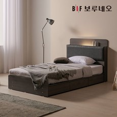 보루네오 미오Po LED 3서랍 수납 호텔침대 프레임 SS, 브라운워시&다크그레이