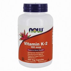 NOW Foods 維他命K-2 100mcg素食膠囊, 250顆, 1個