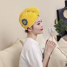 加厚吸水速乾乾髮帽, 繡花瓣黃色一條,默認項, 1個