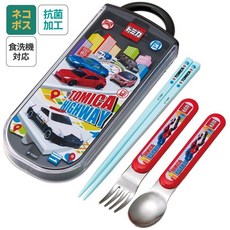 Skater 兒童餐具三件組 滑蓋收納盒 筷子叉子湯匙組 日本製 可機洗 多款卡通圖案, 1個, TOMICA（現貨/885）