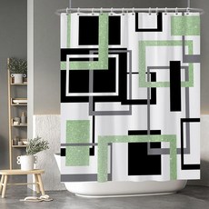Baocicoo 모던 기하학 샤워 커튼 세트 블랙 화이트 블루 욕실 사각형 추상 미니멀리즘 목욕 방수 내구성 후크 포함 91.4 x 182.9cm(36 72인치), 초록색