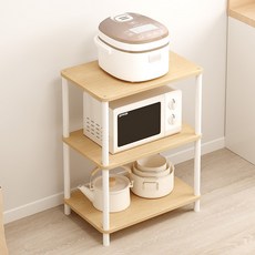 위즈룸 다용도 조립식 전자레인지 선반, 3단, 화이트 우드 3단, 화이트 우드
