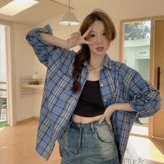 투니스 여성 루즈핏 체크 긴소매 셔츠