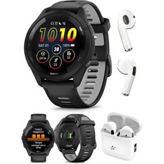 스마트워치 스포츠 방수 아웃도어 가민 포러너 265S 화이트스톤/네오트로픽 실행 GPS 번들 - 밝은 AMOLED 디스플레이 고급 교육 복구 인사이트 PB 무선 이어버드 포함
