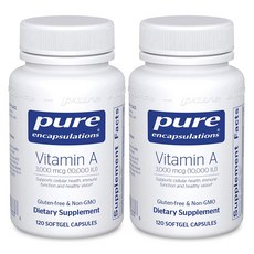 Pure Encapsulations Vitamin A 퓨어 인캡슐레이션 비타민 10000IU 120소프트젤 2팩, 2개, 120정