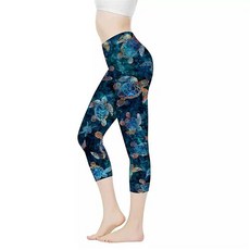 Belidome 카프리 운동 레깅스 요가 팬츠 여성용 하이 웨이스트 소프트 경량 액티브 애슬레틱 의류 트라이벌 바다 거북 208934