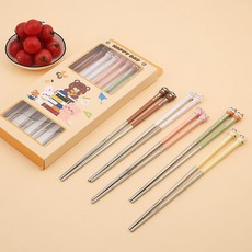 不鏽鋼筷子 餐具 環保餐具 耐熱筷 防滑筷子 家用一人一筷 兒童筷子, 1個, 316抗菌級【五款混合】5雙裝