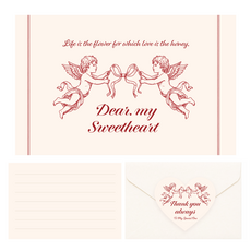 포포샵 감성 메세지 카드 편지지+봉투+스티커 세트, 20개, 레드 큐피드