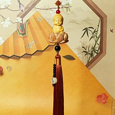 汽車掛飾黃楊木單圈雙環小佛掛件車載菩提蓮花車內后視鏡裝飾用品聖誕節裝飾派對裝飾聖誕掛飾聖誕佈置耶誕佈置居家佈置, 長流蘇小佛掛件+咖色, 1個