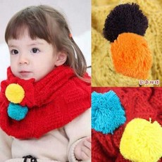 PS樂 寶寶兒童款彩色雙毛球針織圍脖，多色可選，保暖舒適，可愛造型