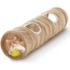 실내 고양이를 위한 고양이 터널 재미있는 공과 2개의 구멍이 있는 접이식 스트레이트 튜브 놀이 토끼 페럿 강아지 및 대형 반려동물을 직경 11.8인치, 45.3"L x 9.8"W, Beige