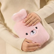 귀여운 곰 모양 보온 물주머니 (1L) 1개, 분홍색 곰돌이, 분홍색 곰돌이