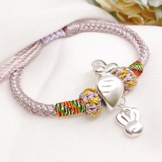 儒家寶寶 純銀999 兔子胡蘿蔔編織手繩/手鍊 粉紫色