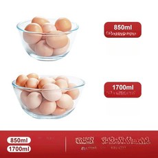 샐러드볼 그릇 단품 판매 카페 베이킹 유리볼, 1개, 1700ml + 850ml 두꺼운 400