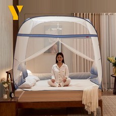 [신상 입고] 2025년형 촘촘한모기장 원터치 몽골텐트 침대, 5. 설치불가 U문 바닐라 그린 (전체바닥), 폭 0.9m 길이 1.9m