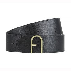 FURLA Flow簍空拱門LOGO設計小牛皮女士雙面扣式皮帶(寬版/黑x櫻花粉)