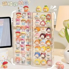 臺灣出貨 萌粒展示盒 萌粒收納盒 透明萌粒展示收納盒桌麵擺件多層手辦盲盒展示架防塵泡泡玩偶盒子 萌粒展示櫃 萌粒 2E, 1個, 無隔板小盒【萌粒小卡收納】2個裝,萌粒展示架：立體透視/側門防塵/隔板可拆