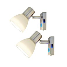 THALASSA RV 내부 12V 독서용 조명 USB 포트 및 인빌드 터치 조도 조절 가능한 스위치 2팩 - 반투명 유리 쉐이드 브러시드 니켈 캠퍼 밴의 표면 장착 웜 화, White