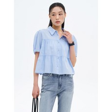 에잇세컨즈 8SECONDS 저밀도 코튼 캉캉이 반소매 블라우스 스카이 블루 355465LY6Q 140384