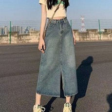 밑단 트임 롱 데님 스커트 슬릿 청치마 미디스커트 jae+668bf