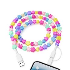 USB C 케이블 아이폰 충전기 코드 2 in 1 [MFi 인증] 9.4m3.3피트 별 비즈 충전 고속 귀여운 휴대폰 여아용 여성용 17/16/15/14 갤럭시 S25-캔디, USB C 케이블 아이폰 충전기 코드 2 in 1 [M