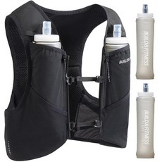 Build & Fitness LITEVEST 500ml 소프트 플라스크 2개가 있는 러닝 조끼 - 포켓 7개 경량 통기성 하이드레이션 조끼 - 훈련 트레일 마라톤 및 일