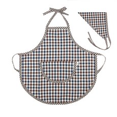 아동 어린이집 순면 앞치마 두건 세트 미술놀이, AMAP11체크브라운