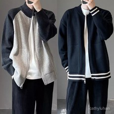 優選大碼開衫男 插肩拉鏈毛衣 百搭針織衫 半高立領情侶外套