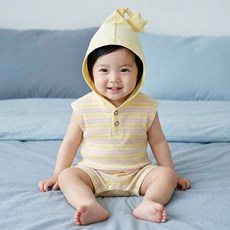 몽실이 별후드 스트라이프 민소매 우주복