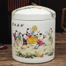 米缸 陶瓷米缸 儲物罐 陶瓷罐景德鎮陶瓷米缸帶蓋家用5/10斤裝米桶密封儲米箱儲米罐麵粉桶防蟲, 1個, 5斤招財進寶+米杯1密封圈1