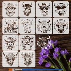 해외 FINGERINSPIRE 4피스 꽃 테두리 페인팅 스텐실 페인트 브러시 포함 19.9 x 19.1cm7.9 7.9인치 재사용 가능한 잎 드로잉 템플릿 장식 장미 패턴 플라, 12.