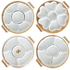 구절판 접시 회전 예쁜 반찬 대나무 도자기 트레이 7칸 하트 접시 메탈손잡이, 5칸 물결 접시 메탈손잡이 +뚜껑