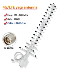 신호 Boos 698 ~ 2700Mhz 70cm 4G LTE GSM 방향 WiFi Yagi 안테나 고 이득 28dbi 실외 IP67 공중, 02 N male and 1m