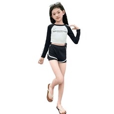 삐삐네옷가게 유라 썸머 블랙배색 긴팔 반바지 수영복 상하