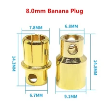 20개입 2.0mm 8.0MM 골드 불릿 바나나 커넥터 플러그 ESC 리포 RC 배터리용 (10쌍), 01 8.0mm 10Pair